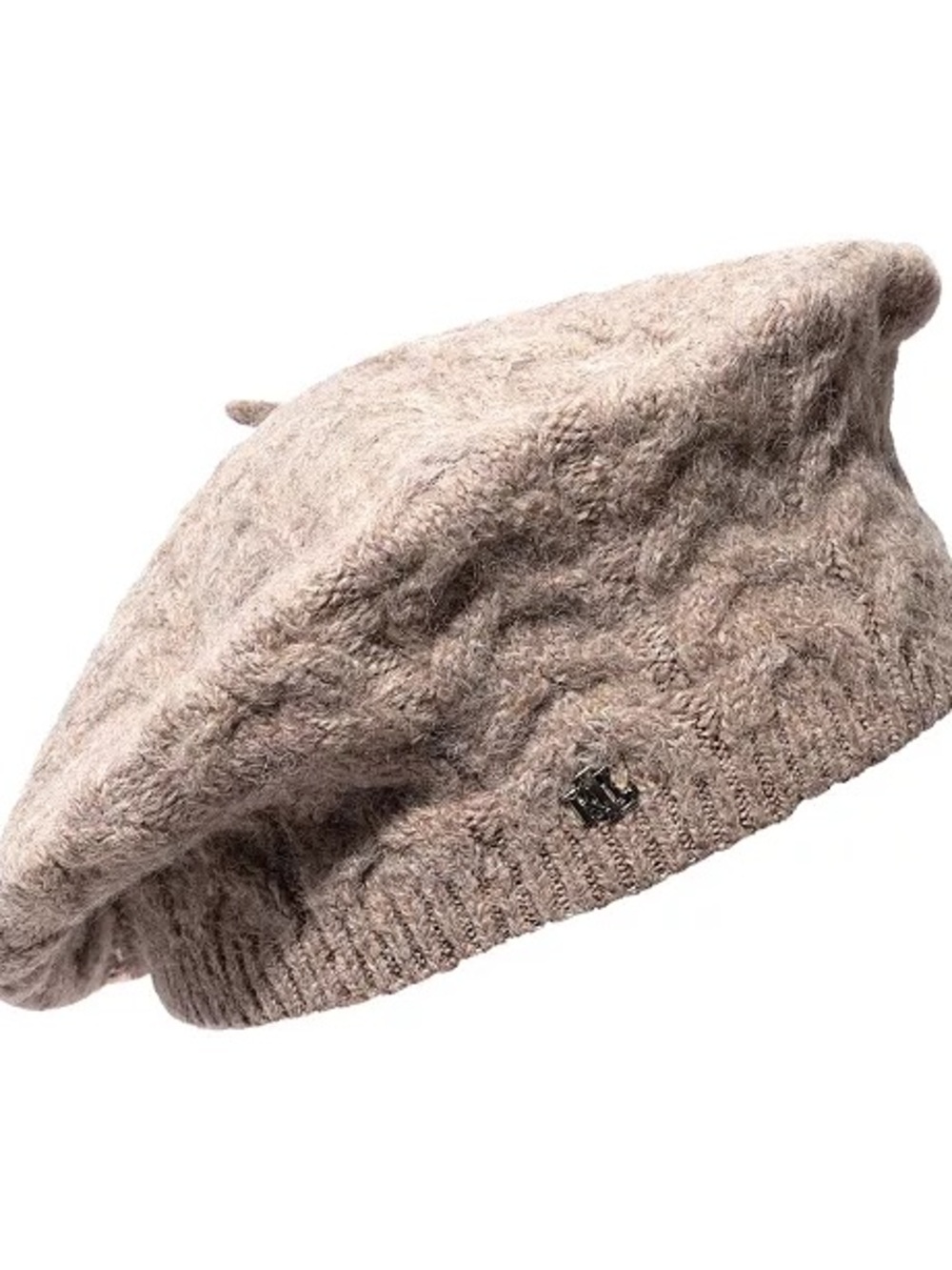 Lauren Ralph Lauren Taupe Cable-Knit Beret Hat